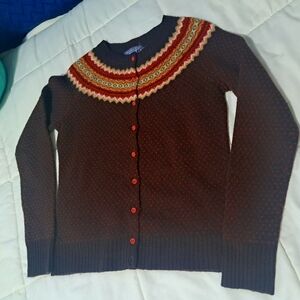 Chic Brown Cardigan with Colorful Yoke